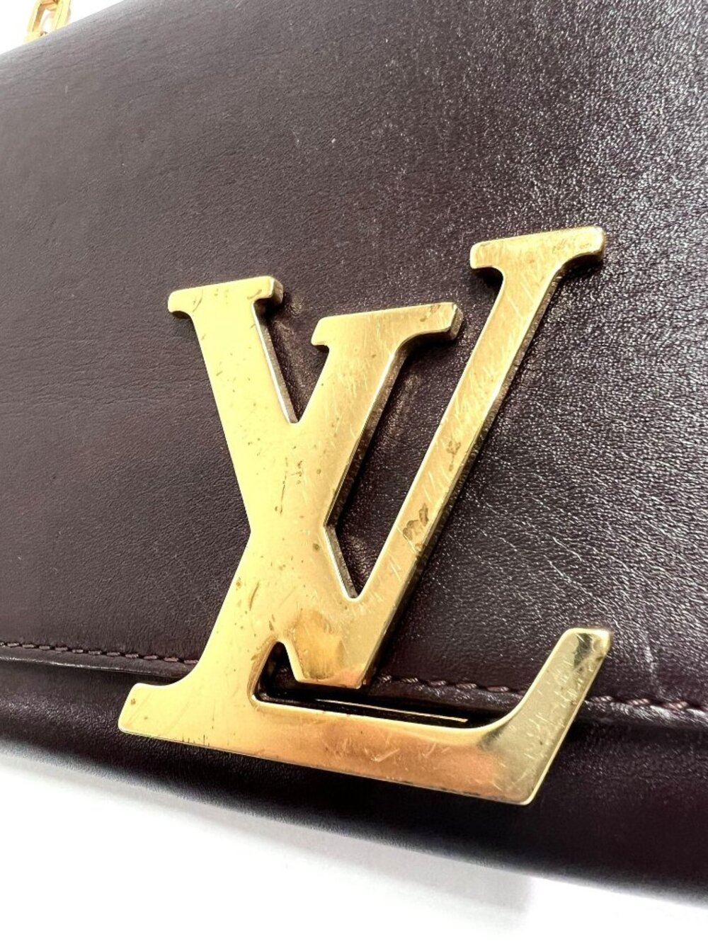 Louis Vuitton Quetsche Box Calfskin Leather Chain Louise GM Clutch Bag in Eggpla - Picture 2 of 13